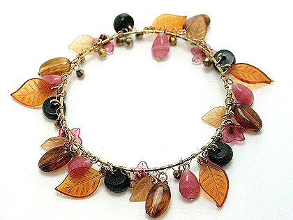 BROWN MULTI COLOR LEAF BEAD BANGLE BRACELET