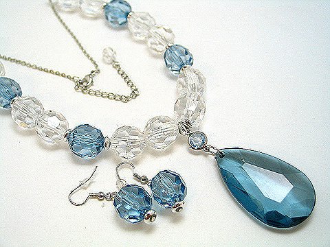 BLUE ICE BEAD NECKLACE SET
