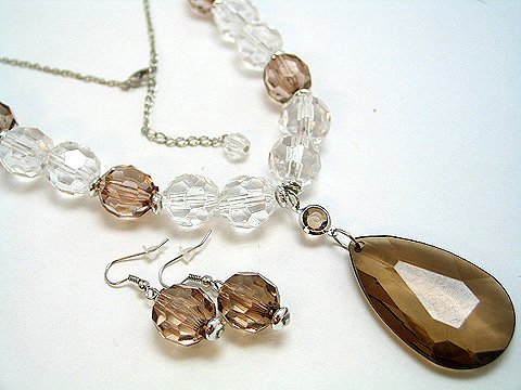 BROWN CHOCOLATE MOCHA ICE BEAD NECKLACE SET