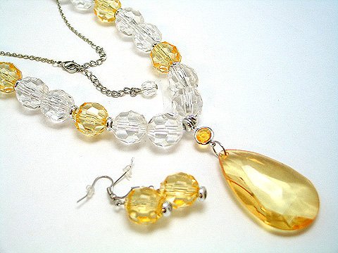 YELLOW ICE BEAD NECKLACE SET