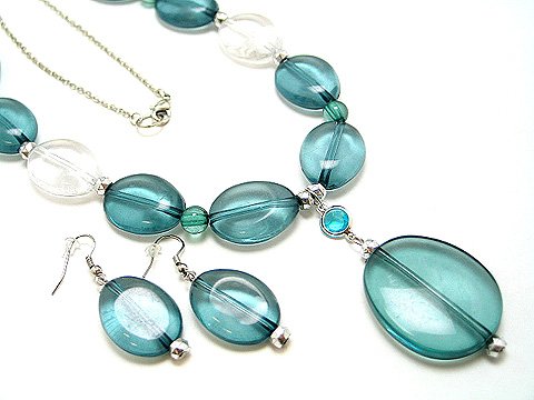 LONG GREEN ICE BEAD NECKLACE SET