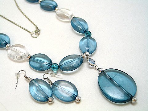 LONG BLUE ICE BEAD NECKLACE SET
