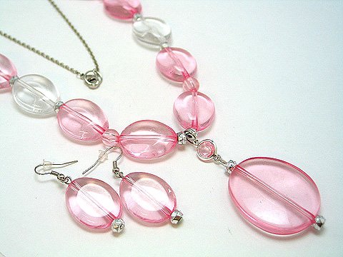 LONG PINK ICE BEAD NECKLACE SET