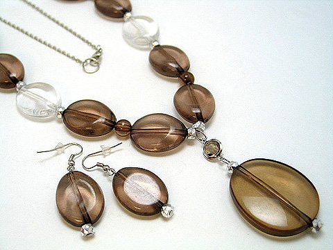 LONG BROWN ICE BEAD NECKLACE SET