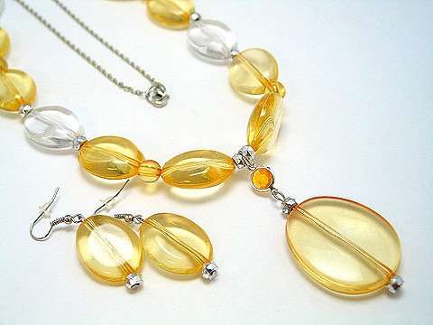 LONG YELLOW ICE BEAD NECKLACE SET