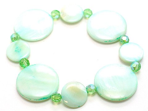 LIGHT SEA GREEN SHELL CIRCLE DISK BRACELET