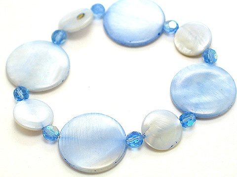 LIGHT SEA BLUE SHELL CIRCLE DISK BRACELET