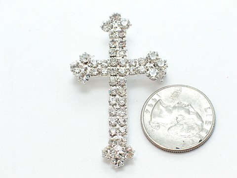 CLEAR AUSTRIAN CRYSTAL CROSS BROOCH PIN