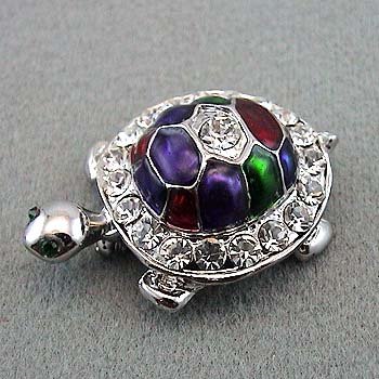 ESTATE STYLE 3D TURTLE TORTOISE RHINESTONE BROOCH PIN