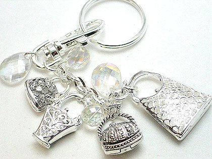 CHUNKY MARCASITE PURSE HAND BAG LOCKET TOTE CHARM KEYCHAIN