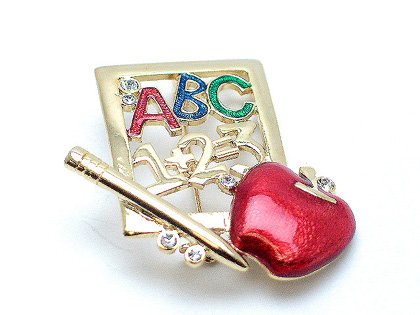 SCHOOL TEACHER TEACHERS APPLE ABC ALPHABET PENCIL BROOCH PIN