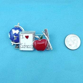 TEACHER I LOVE SCHOOL APPLE WORLD PENCIL BROOCH PIN