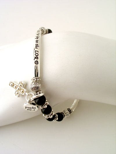 RELIGIOUS PSALM 100:1 SHOUT FOR JOY CROSS BRACELET