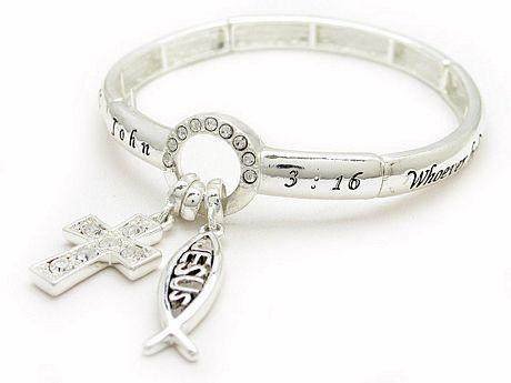 RELIGIOUS JOHN 3:16 JESUS FISH WORD BANGLE BRACELET
