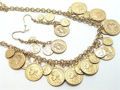 ANTIQUE STYLE FRENCH TYPE REPLICA COIN NECKLACE SET