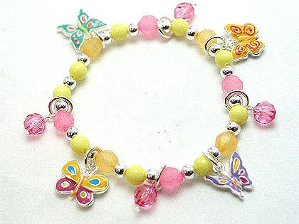 KIDS CHILDRENS BUTTERFLY BUTTERFLIES BEAD BRACELET