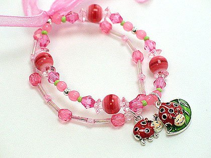 KIDS CHILDRENS CHILDS LADYBUG LADY BUGS BEAD BRACELET