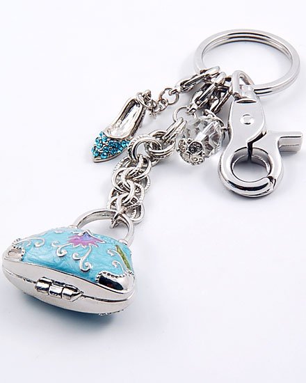 BLUE 3D CRYSTAL PURSE HANDBAG LOCKET KEYCHAIN