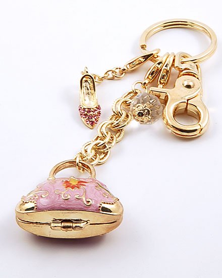 PINK 3D CRYSTAL PURSE HANDBAG LOCKET KEYCHAIN
