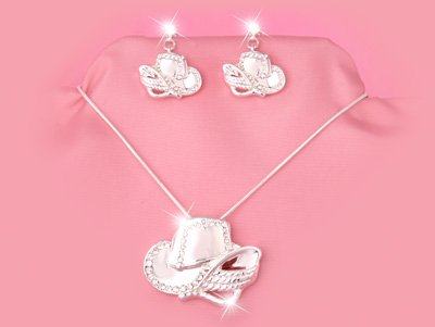 WESTERN COWGIRL COWBOY HAT AUSTRIAN CRYSTAL SET