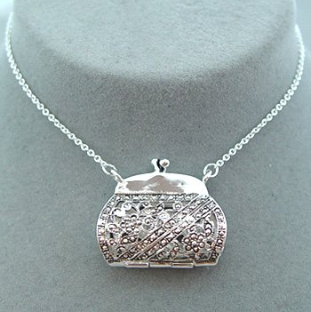 FILIGREE ANTIQUE STYLE MARCASITE LOOK PURSE NECKLACE