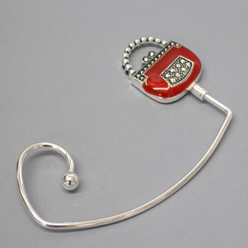 RED MARCASITE STYLE PURSE HOOK HANGER HANDBAG HOLDER
