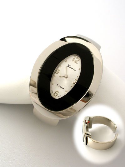 CONTEMPORARY SILVER TONE CIRCLE BANGLE BRACELET WATCH