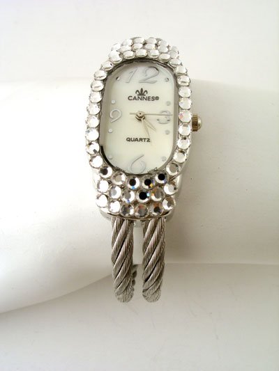 DESIGNER LOOK DIAMOND STYLE 2 ROW CABLE BANGLE WATCH