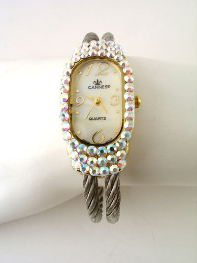 DESIGNER LOOK AURORA BOREALIS 2 ROW AB CABLE BANGLE WATCH