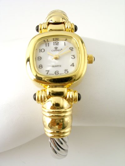 TWO TONE TWISTED CABLE CUFF BANGLE WATCH