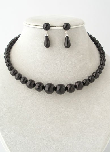 BLACK FAUX PEARL GRADUATED CHOKER NECKLACE SET