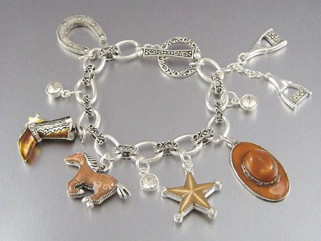 WESTERN COWGIRL HORSE HORSESHOE BOOT RIDER TEXAS STAR CRYSTAL BRACELET