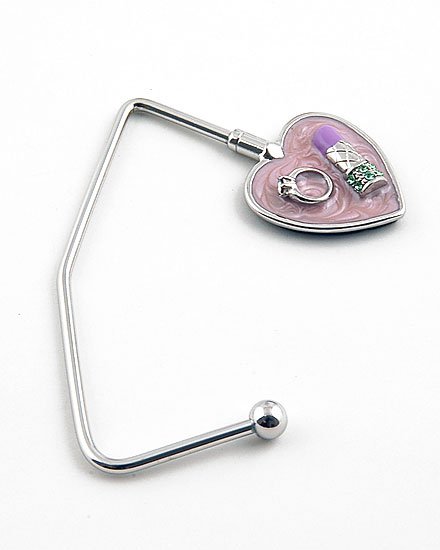 PINK AUSTRIAN CRYSTAL HANDBAG PURSE HOOK HANGER HOLDER