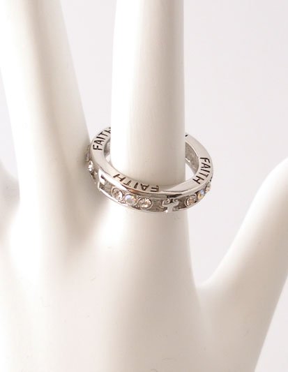 RELIGIOUS FILIGREE FAITH CHRISTIAN CROSS CRYSTAL RING 7