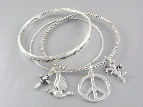 PEACE SIGN GOOD KARMA GUARDIAN ANGEL WINGS BIRD BANGLES