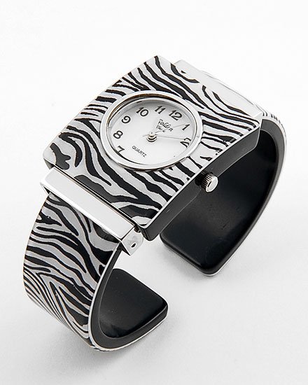JUNGLE BLACK ZEBRA LEOPARD CHEETAH ANIMAL PRINT BANGLE WATCH