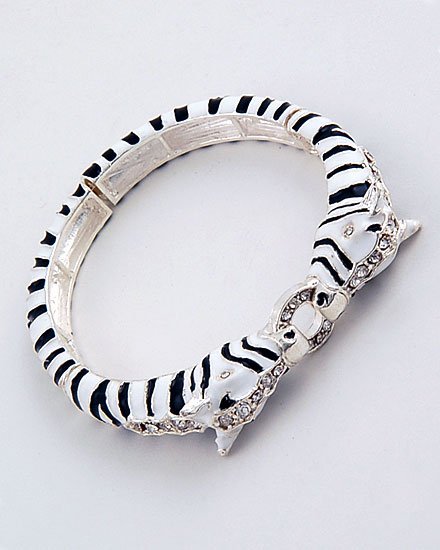 3D JUNGLE BLACK WHITE ZEBRA CRYSTAL ANIMAL PRINT BANGLE