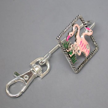 PINK FLAMINGO CRYSTAL PURSE KEY KEYCHAIN HANDBAG FINDER
