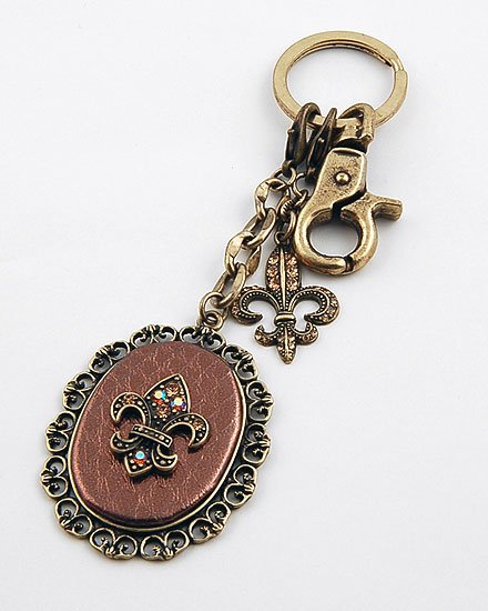 FRENCH FLEUR DE LIS HANDBAG PURSE 30 CRYSTAL KEYCHAIN