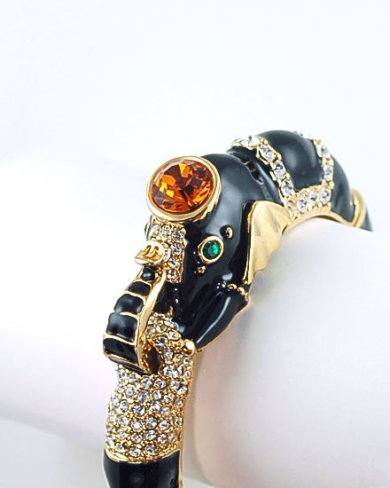 BLACK SAFARI CRYSTAL ELEPHANT FACE ANIMAL PRINT BANGLE