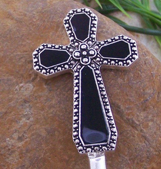 HOT BLACK RELIGIOUS CROSS PURSE N' HOOK HANDBAG HANGER