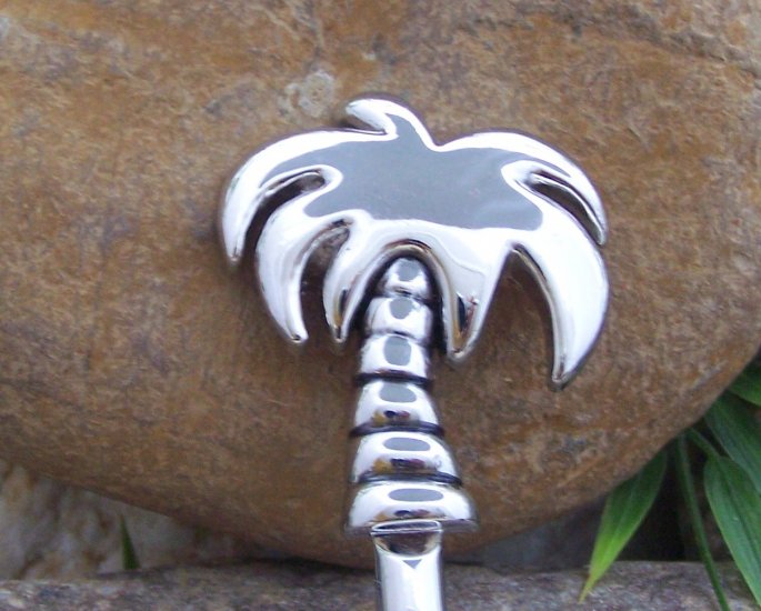 Tropical Antique Silver Tone Palm Tree Handbag Holder Caddy Hook