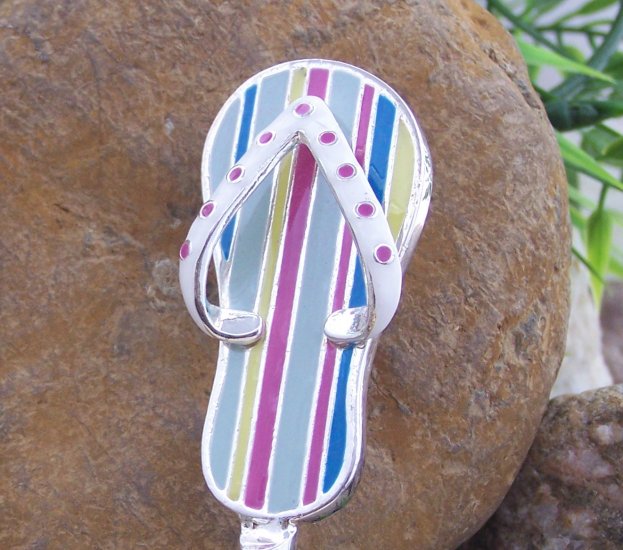 Stripe Multicolor Flip Flop Beach Summer Handbag Purse Hook Caddy Holder