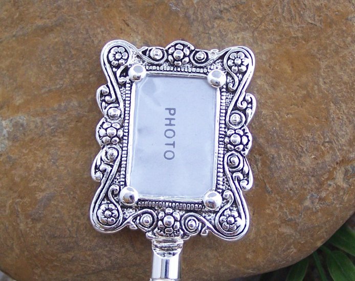 Photo Memory Frame Picture Silver Tone Handbag Purse Hook Caddy Holder
