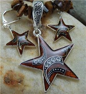 NEW BROWN WESTERN RODEO STAR NECKLACE PENDANT SET