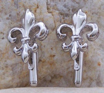 NEW POLISHED SILVER TONE FRENCH FLEUR DE LIS CUFF LINKS