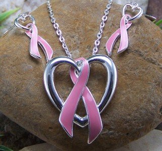 Pink Ribbon Breast Cancer Awareness Necklace Set