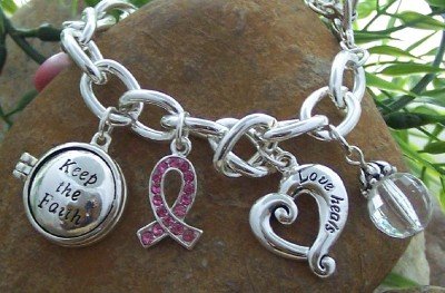 New Pink Ribbon Breast Cancer Heart Locket Bracelet
