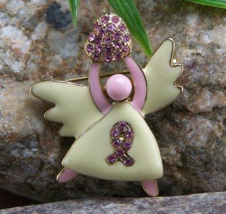 New Pink Ribbon Breast Cancer Awareness Heart Angel Pin Brooch