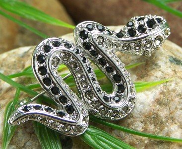 NEW BLACK REPTILE SNAKE 64 AUSTRIAN CRYSTAL BROOCH PIN